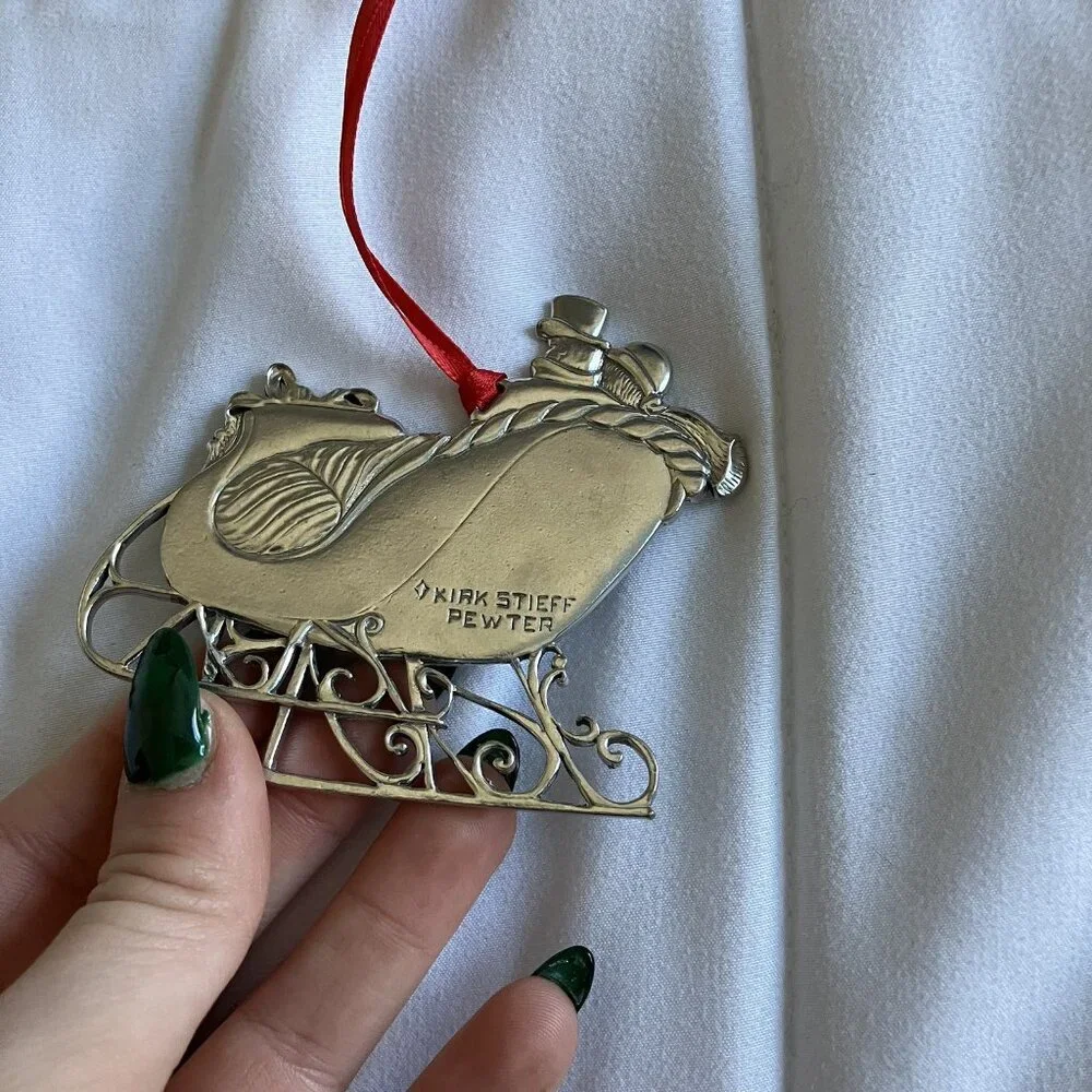 Vintage Kirk Stieff 1992 First Christmas Together‎ Ornament Pewter Sleigh Silver